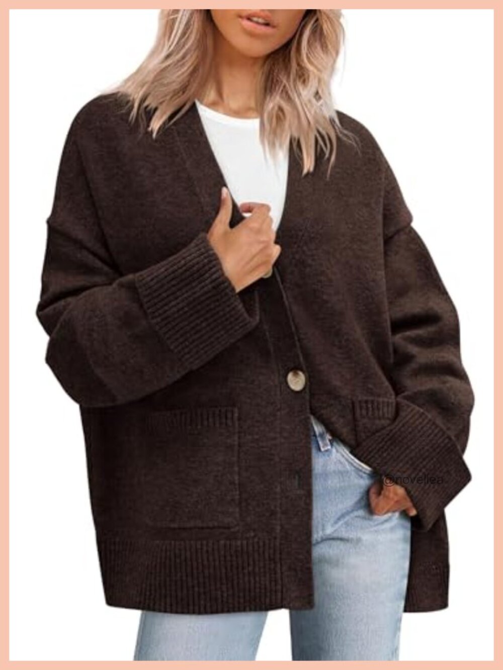 Oversized Chunky Knit Cardigan Button Down V-Neck Sweater with Pockets